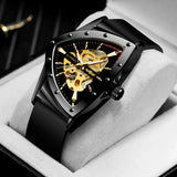 Military Triangle Steel Skeleton Automatic Movement Sports Mechanical Luxury Waterproof Silicone Strap Wristwatches