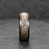 Whiskey Barrel Wood, Meteorite & Guitar String Inlay 8mm Tungsten Carbide Rings