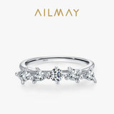 Trendy Geometric Combination Design Sparkling AAAA Lab Created Diamond Silver Ring