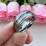 Different Wods Inlay Stepped Unique Brushed Finish Tungsten Wedding Rings