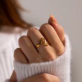 18K Plated Stainless Steel Minimalist Irregular Curve Geometric Curved Ring