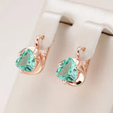 14 Karat Rolled Gold Shiny Light Green Pink Red AAA Zircon Crystal Luxury Earrings