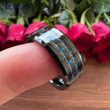 Beveled Polished Carbon Fiber  6MM 8MM Men Women Classic Tungsten Wedding Rings