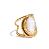 18K Gold Plated Exquisite Natural Stone Open Adjustable Glossy Popular Ring