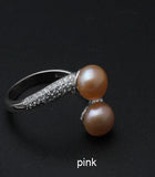 Exquisite Real Pink Black White Purple Grey Pearl AAA Zircon Diamonds Silver Rings