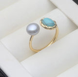 Charming Real Multicolour Pearls with Turquioise Stone Silver 18KGP Ring