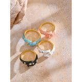 18K Gold Plated Multicolour Enamel AAA Zircon Diamonds Stainless Steel Adjustable Ring