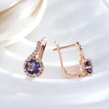 Vintage Style 14K Rolled Rose Gold Full AAA Zircon Crystal Surround Purple Drop Sparkling Earrings for Women