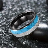 White Meteorite Block-like Turquoise Inlay 6/8MM Tungsten Rings for Men And Women
