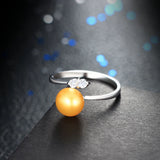 8-9mm Round Freshwater Cultured Pearl Crystal AAA Zircon Diamonds Silver Rings