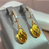 Luxury Shiny 14K Filled Rose Gold AAA Zircon Water Drop  Yellow Crystals Pendant Earrings Fashion Jewellery