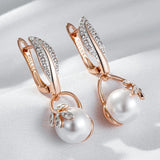 14 Karat Rolled Gold Grey Pearl AAA Zircon Diamonds Women's Long Drop Luxury Earrings