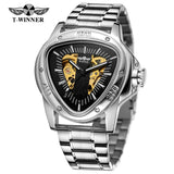 New Original Triangle Skeleton Automatic Mechanical Sport Stainless Steel High End Luxury Men Gold Tone Watches