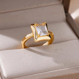 New Fashion Trand Square Quality Zircon Adjustable Stainless Steel Rings For Girls, Women Aesthetic Jewellery