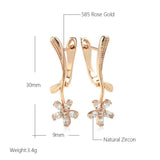 Elegant Fashion Rolled 14K Rose Gold AAA Cubic Zirconia Flower Crystals Long Drop Earrings - Fine Jewellery