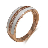14K Rolled Gold White Enamel AAA Zircon Diamonds Full Paved Glossy Stylish Womens Rings