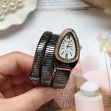 Elegant Luxury Jewellery Snake Design Zircon Diamonds Gold Colour Stainless Steel Women Quartz Bracelet Wristwatches