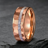 Gold Hammered Crushed White Opal Inlay 6/8mm  Wedding Tungsten Couples Rings