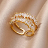 New Gold Plated Stainless Steel Double Layer AAA Zircon Crystals Rings for Women - Trending Aesthetic Jewellery