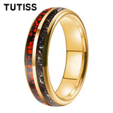 Meteorite Dark Red Dinosaur Bone Chips Inlaid 6/8mm Tungsten Carbide Rings