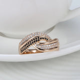 High Quality 14K Filled Rose Gold Double White Black AAA Zircon Diamonds Crossed Design Rings - Fine Jewellery