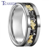 Pipe Cut Polished Finish Groove Inlay Silver Colour Men Women Tungsten Wedding Rings