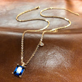 Simple Square Cut AAA Blue Zircon Crystal 14K Filled Rose Gold Round Ball Chain Necklace - Fashion Jewellery