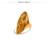 18K Gold Plated High Quality Smooth Stainless Steel Rose Flower Attractive Cast Ring