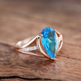 Luxury Fashion Water Drop 14K Rolled Rose Gold Blue AAA Zircon Crystals Big Ring for Women - Daily Jewellery