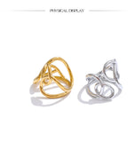 18K Gold Plated Trendy Stainless Steel Geometric Hollow Unusual Distinctive Polished Ring