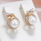 Gorgeous 14K Rolled Rose Gold Pearl Earings with AAA Zirconia Crystals - Luxury Fine Daily Jewellery