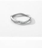 Sterling Silver Design Irregular Geometric Lines Wave AAAA Simulated Diamonds Ring - Anniversary Gift Fine Jewellery - The Jewellery Supermarket