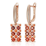 14 Karat Gold Filled Shiny Red AAA Zircon Crystals Square Drop Elegant Earrings For Women