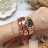 Elegant Luxury Jewellery Snake Design Zircon Diamonds Gold Colour Stainless Steel Women Quartz Bracelet Wristwatches
