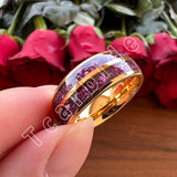 Purple Crystal Stone Inlay Domed Polished 6mm 8mm Tungsten Wedding Men Women Rings