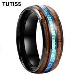 Dome Polishing Three Grooves Hawaiian Koa Wood Abalone Shell Inlay 8mm Tungsten Ring