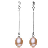 Elegant Long Drop Real Multicolour Pearls 925 Sterling Silver Earrings