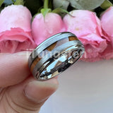 Different Wods Inlay Stepped Unique Brushed Finish Tungsten Wedding Rings