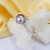Superb Real Cultured Pearl Sterling Silver AAA Zircon Diamonds Adjustable Rings