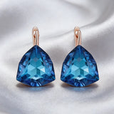 14 Karat Rolled Gold Unique Big Blue Zircon Crystal Drop Earrings For Women Fine Jewellery
