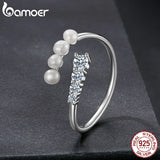 Elegant Freshwater Pearls 4 Stones Moissanite Round Cut Lab Diamond Silver Ring