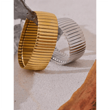 New Elastic Stainless Steel Metal Wide Big Statement Bracelet Bangle - 18K Gold Plated Hyperbole Unisex Jewellery - The Jewellery Supermarket