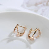 New 14K Rolled Rose Gold Special Inlay Single AAA Zircon Crystal Curve Piercing Earrings, Luxury Jewellery