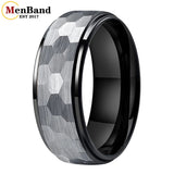 Stepped Edges Multifaceted Hammered Brushed Finish 6/8MM Tungsten Carbide Rings