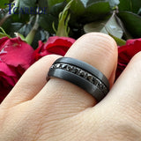 Single Row Black Cubic Zirconias Inlay Brushed Finish 8mm Tungsten Steel Combination Rings