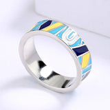 Vintage Classic Handmade Irregular Coloured Letters Graffiti Enamel 925 Ring