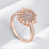 Fashion 14K Rolled Rose Gold Creative Crystal Flower AAA Zircon Diamonds Rings for Women Vintage Wedding Jewellery