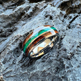Green Opal Koa Wood Inlay 8mm Black Tungsten Engagement Fashion Men Women Rings