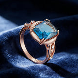 14 Karat Rolled Gold Square Blue AAA Zircon Crystal High Quality Daily Big Ring for Women