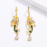 Elegant Yellow Flower Handmade Enamel AAA Zircon Diamonds Pendant Earrings